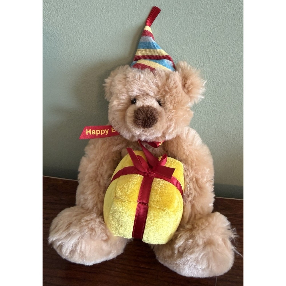 Gund Thinking Of You Happy Birthday Bear Holding Gift Plush Stuffie